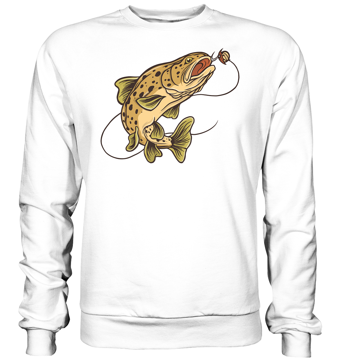 Pullover Forelle am Haken – Detailliertes Angler-Motiv