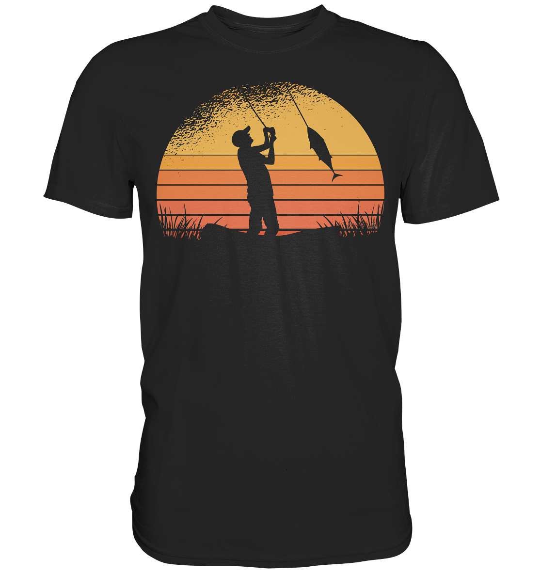 Angler im Sonnenuntergang - Premium Shirt