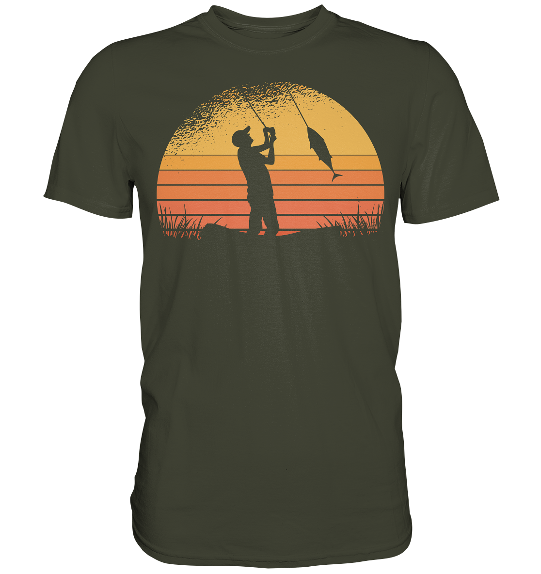 Angler im Sonnenuntergang - Premium Shirt